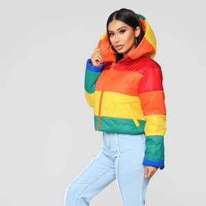 Rainbow Crop Puffer Jacket
